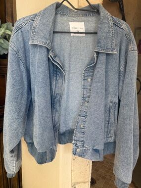 Celebrity Pink Washed Denim Bomber Jacket - Light Blue
